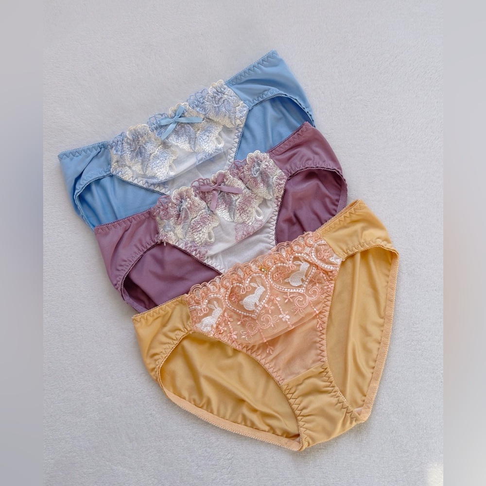 Set Of 3 US-M Japanese Brand Cute Embroidery Smooth Nylon Panties Girls